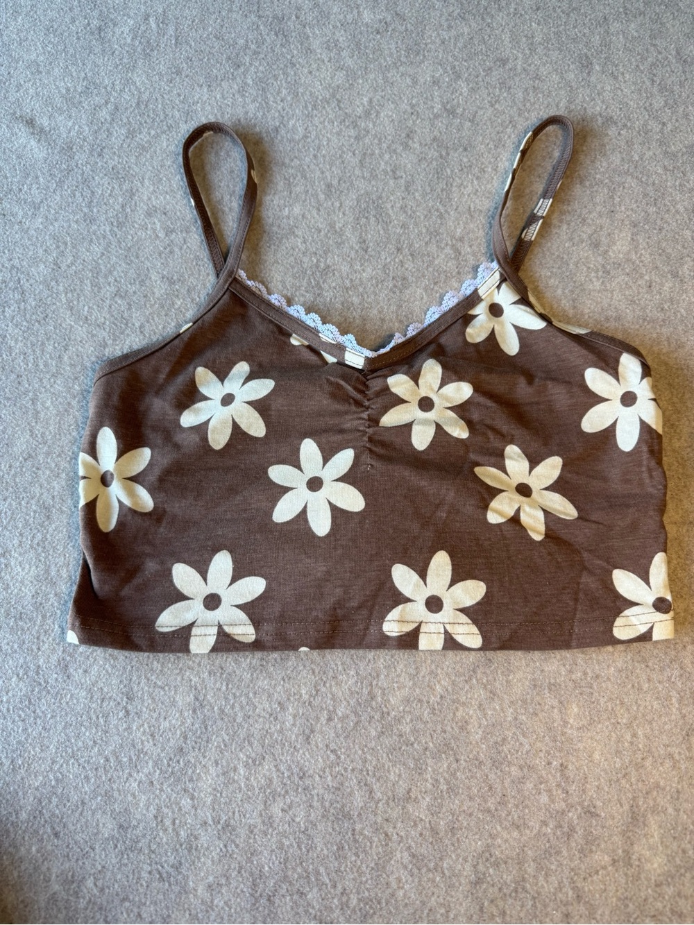 Brown Floral Spaghetti-Strap Crop Tank Top - Picture 2 of 6